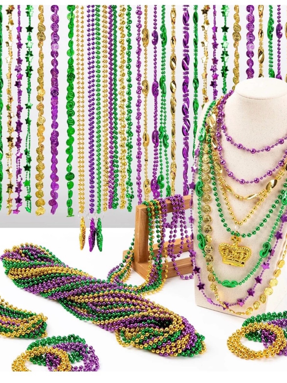 Mardi Gras Beaded Necklace Set 220+ pcs Green, Purple & Gold